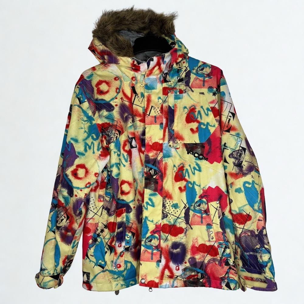 Volcom Nimbus Women's Snowboard Ski Jacket Size L Fur-lined Hood Artist Series